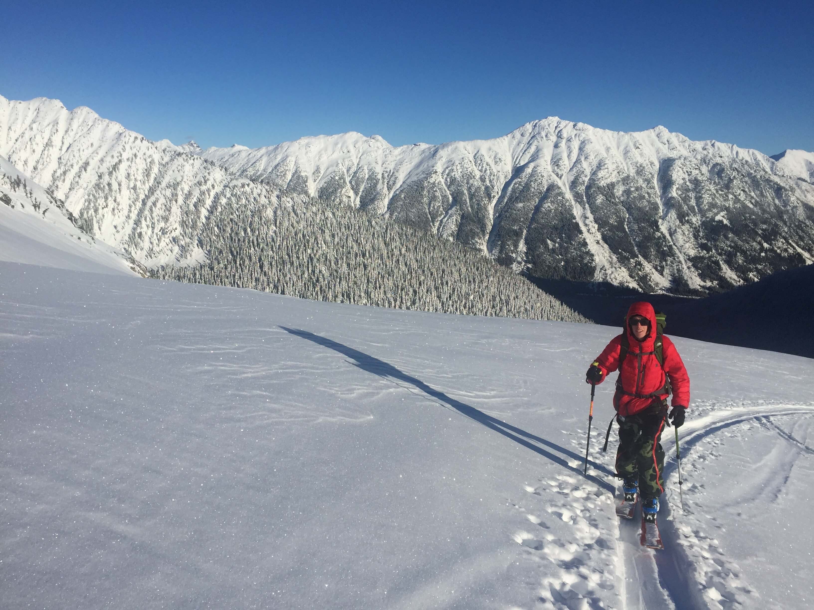 Kieran Nikula hiking the backcountry