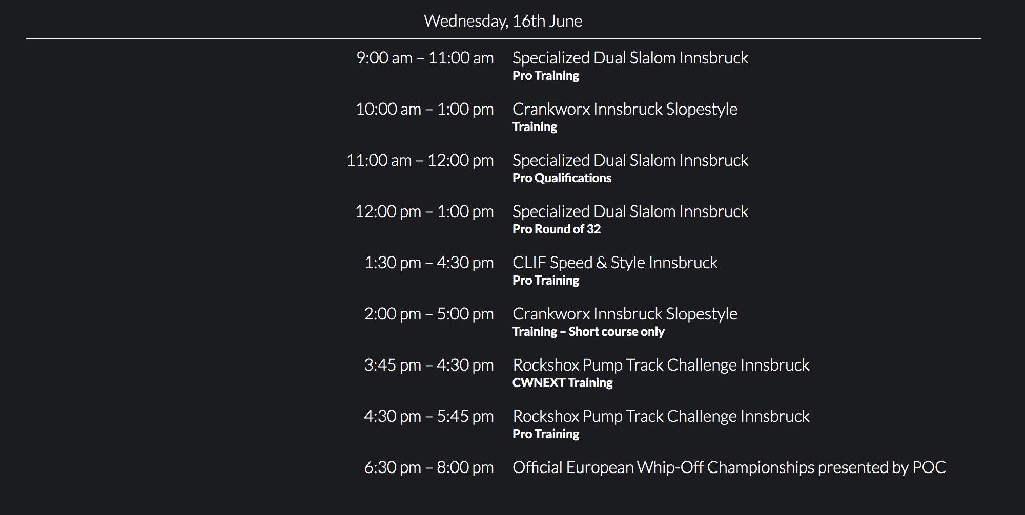 Crankworx Innsbruck 2021 schedule