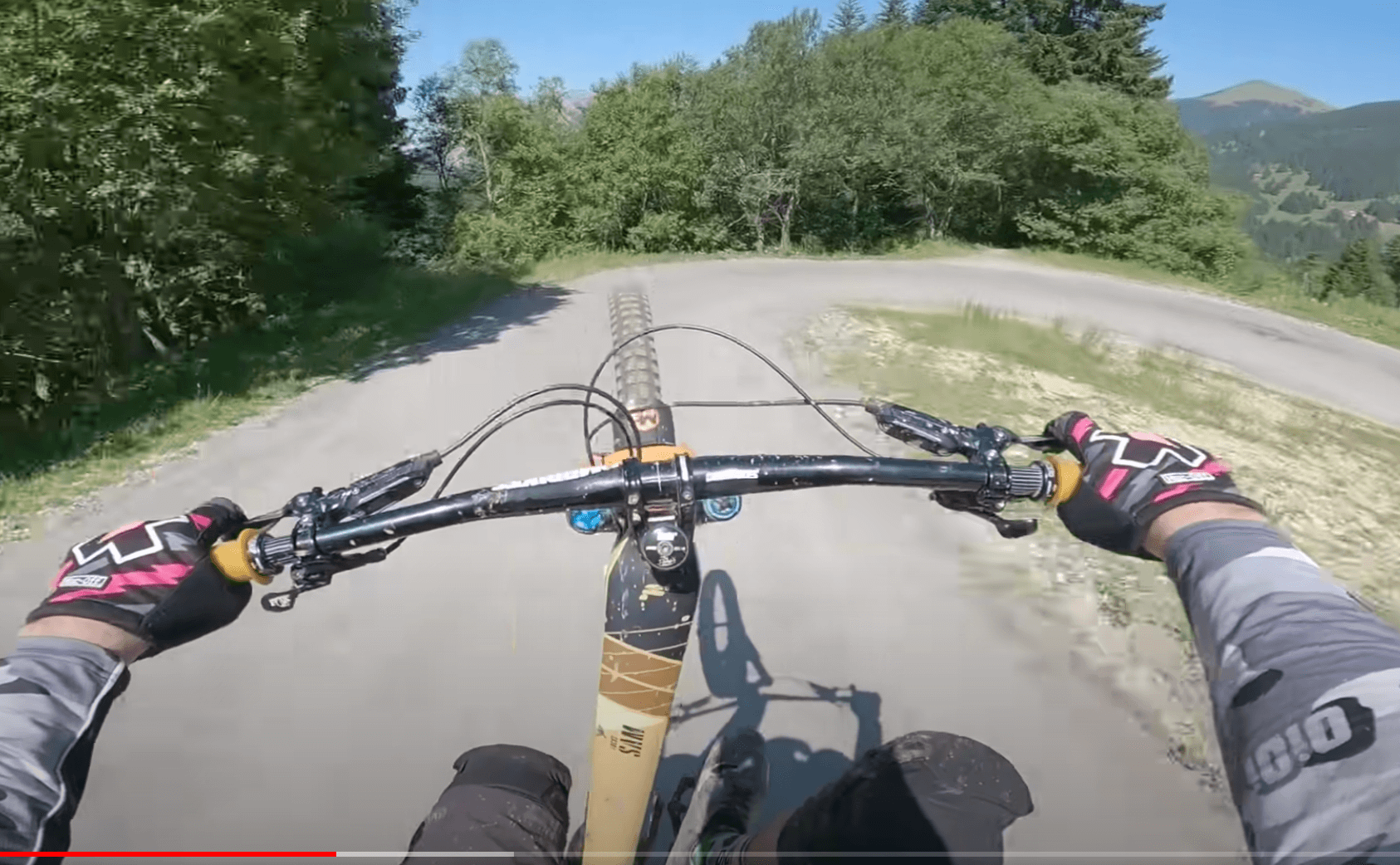 POV of mountain biker manualling